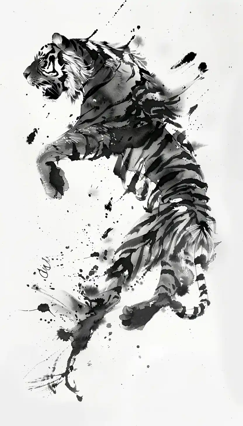 Ink Wash Tiger Splashes Midjourney提示词