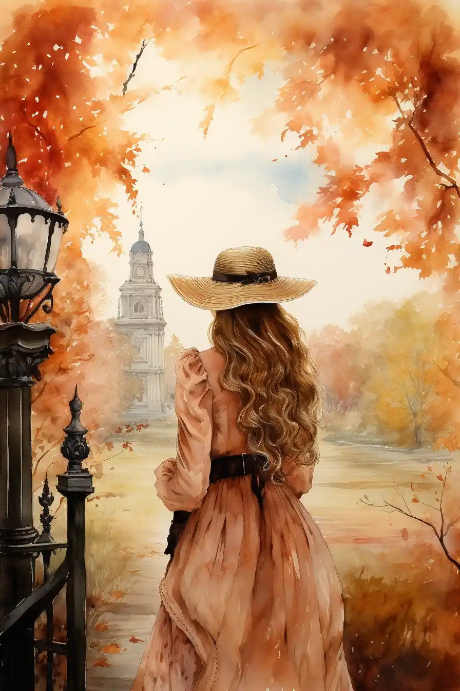 Watercolor Victorian Autumn Midjourney提示词