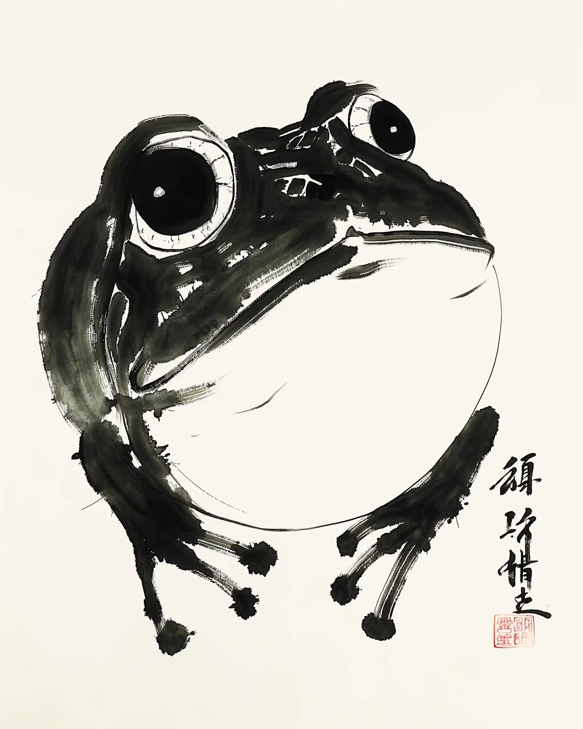 Ink Frog on White Midjourney提示词
