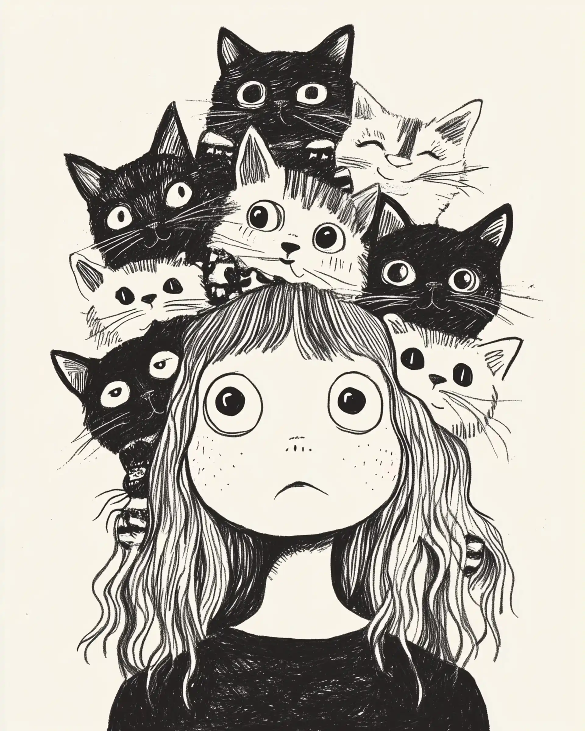 Hand-Drawn Cats T-Shirt Midjourney提示词