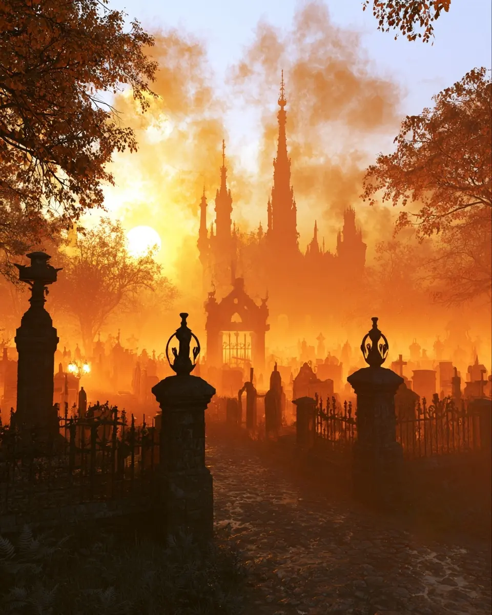 3D Rendered Fantasy Graveyard Midjourney提示词