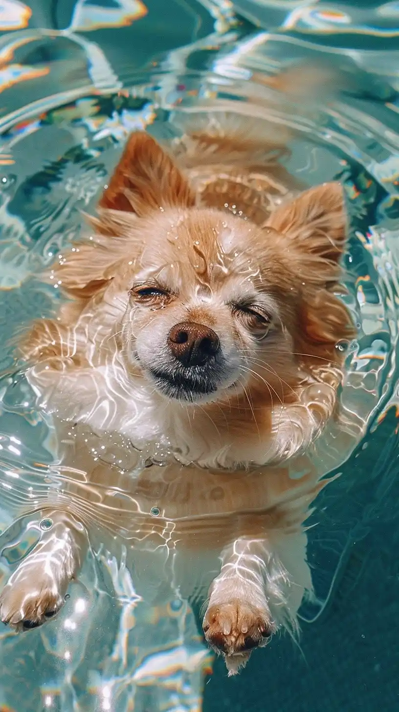 Pomeranian Pool Floaty Midjourney提示词