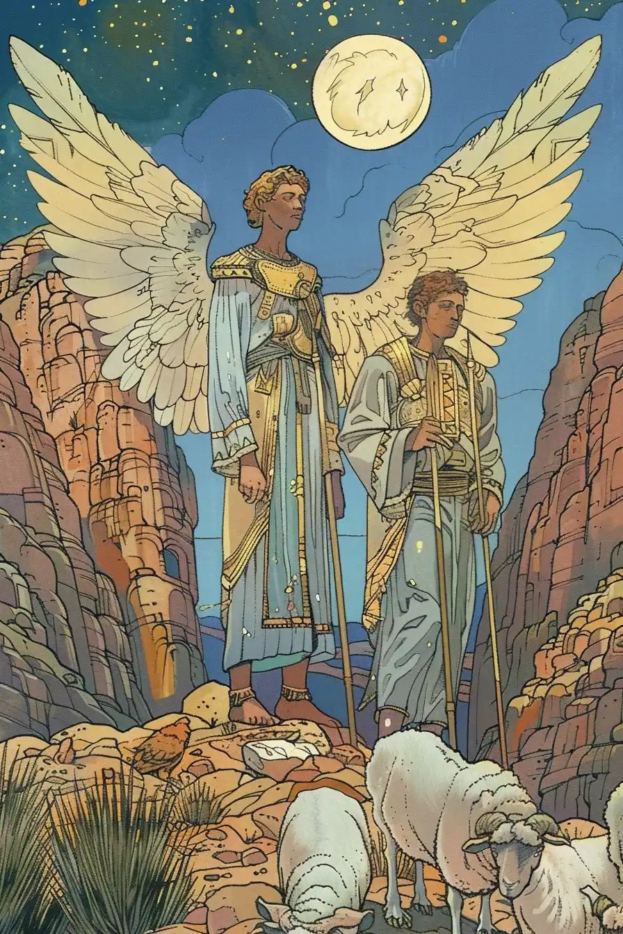 Medieval Angelic Shepherds Landscape Midjourney提示词