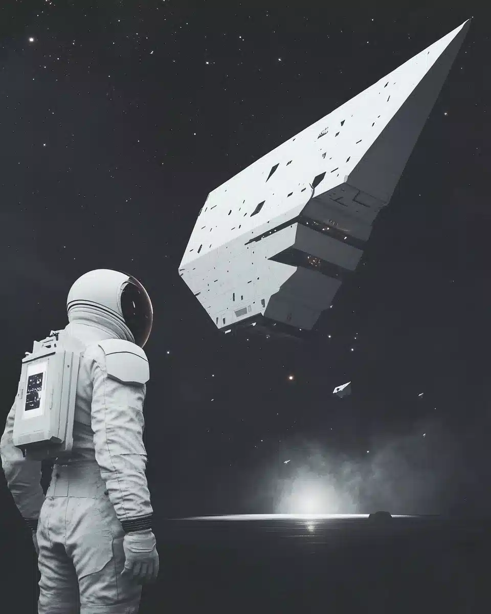 Minimalist Sci-Fi Astronaut Scene Midjourney提示词