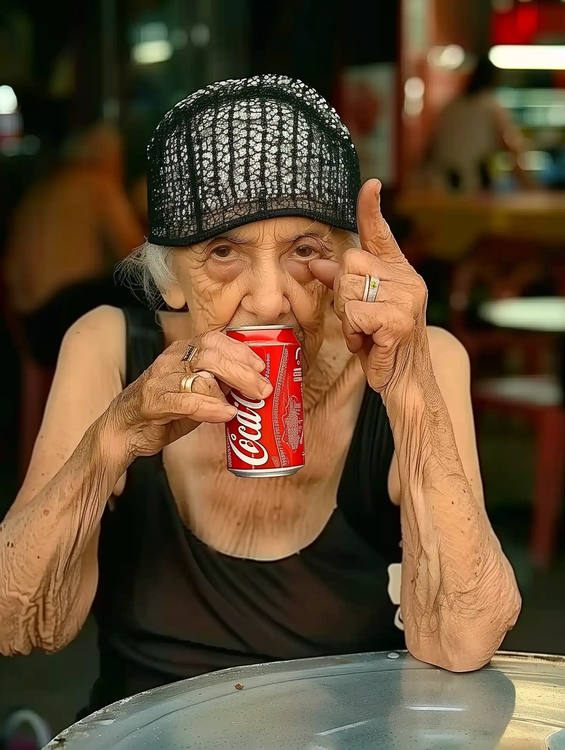 Elderly Woman with Coca-Cola Midjourney提示词