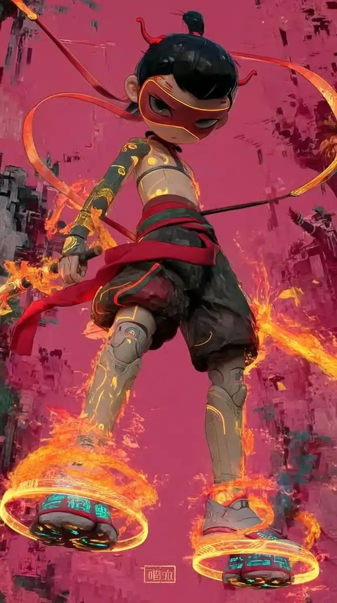Cyberpunk Nezha in Neon City Midjourney提示词