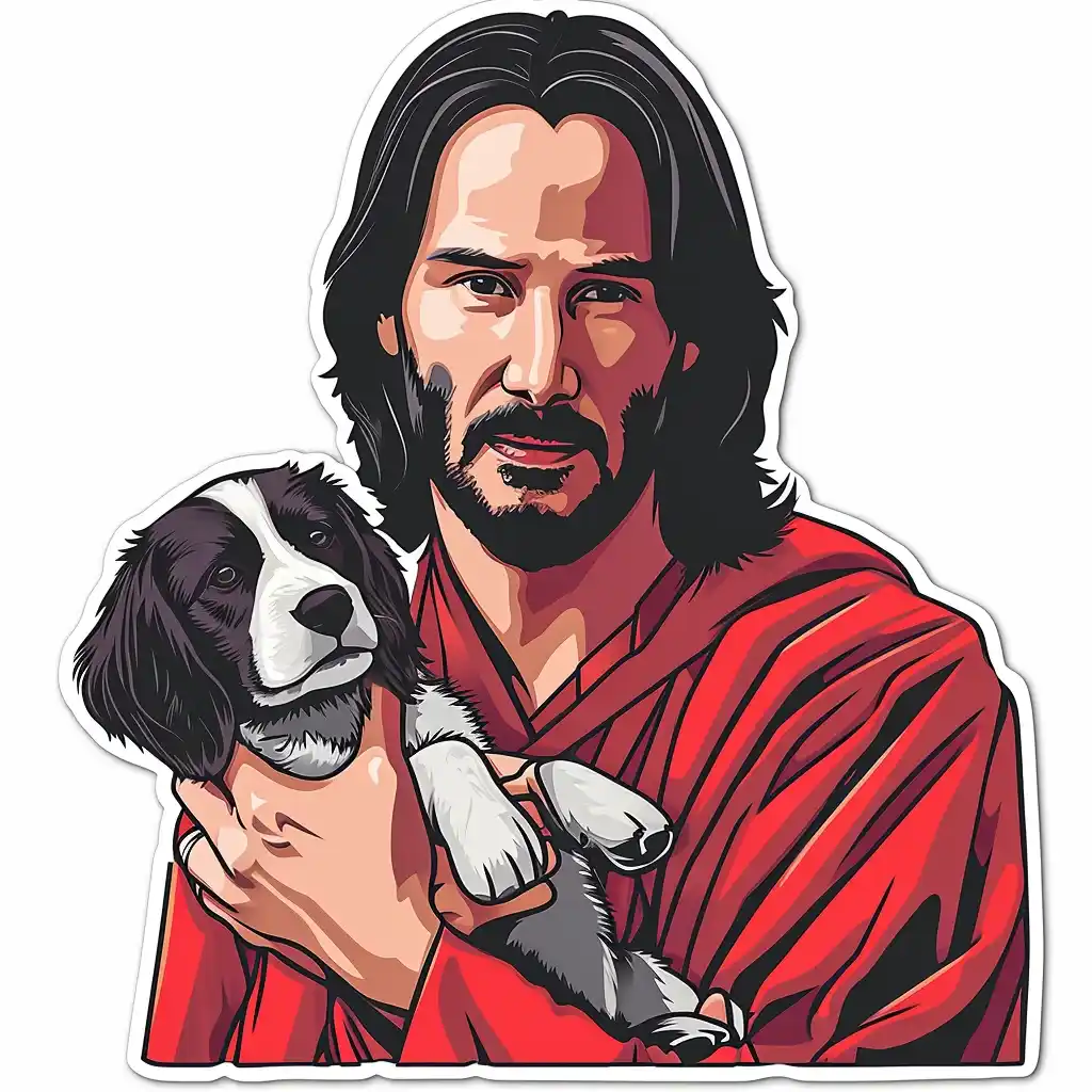 Keanu Reeves Jesus Sticker Midjourney提示词