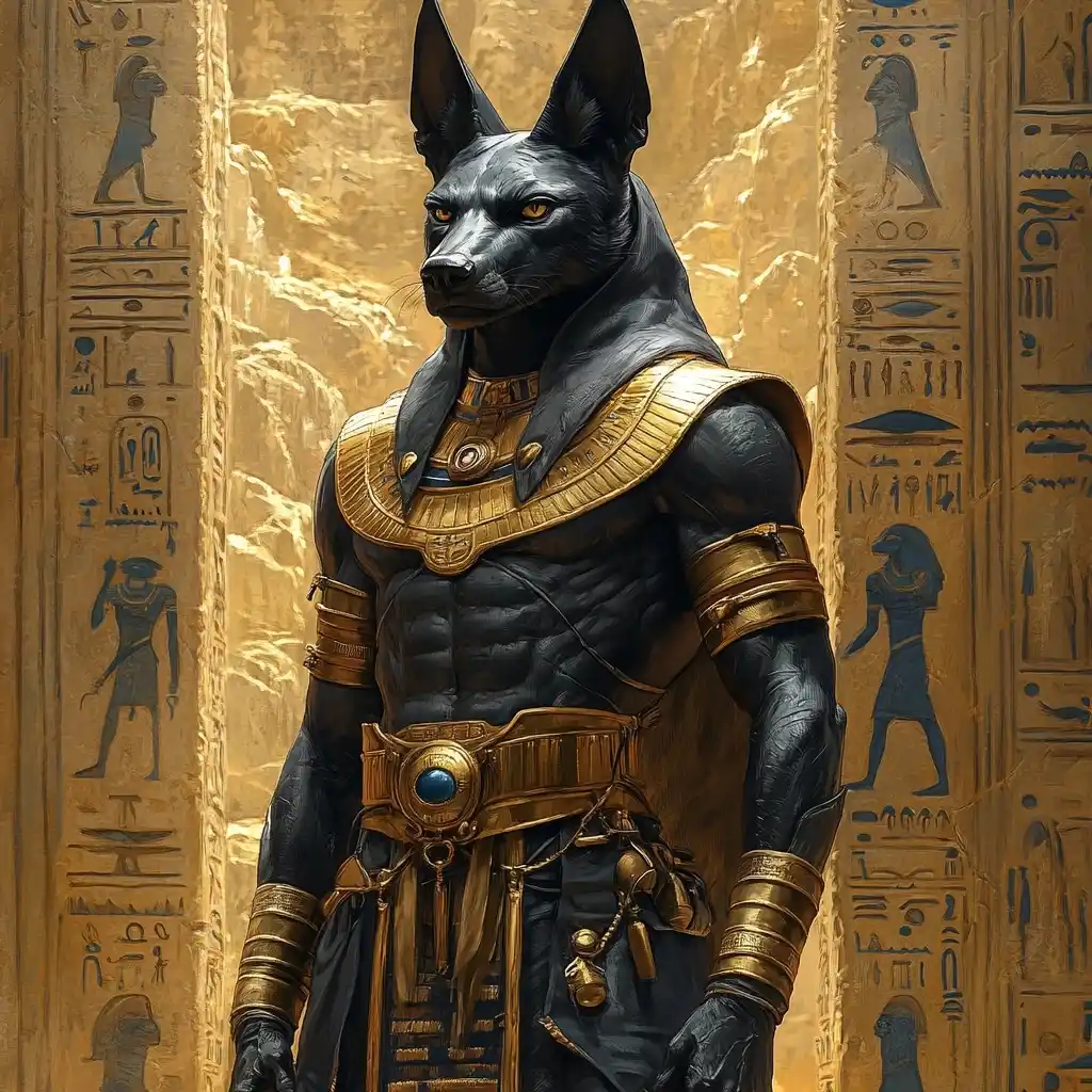 Mythical Anubis in Hyper-Realism Midjourney提示词