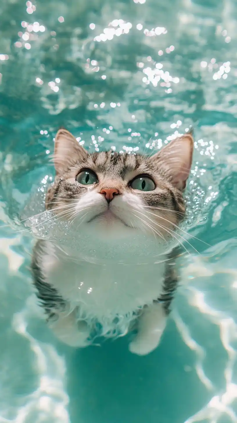 Floating Cat in Y2K Pool Midjourney提示词