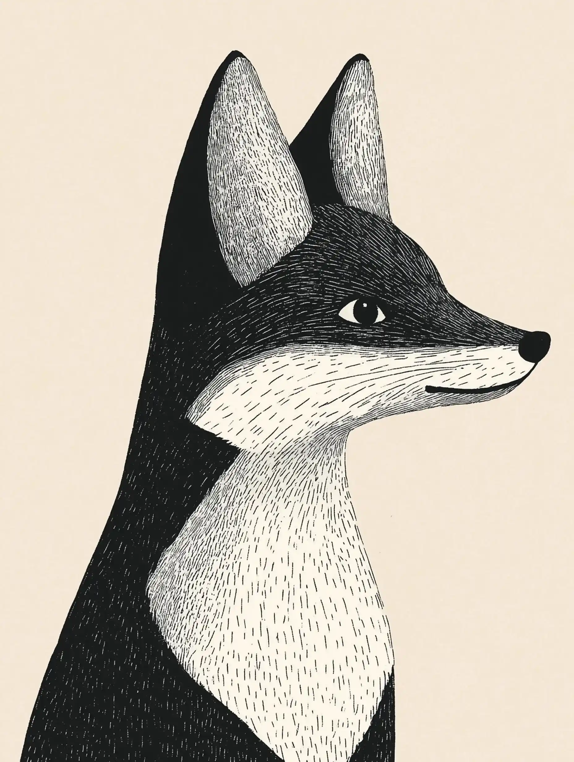 Monochrome Scandi Fox Art Midjourney提示词