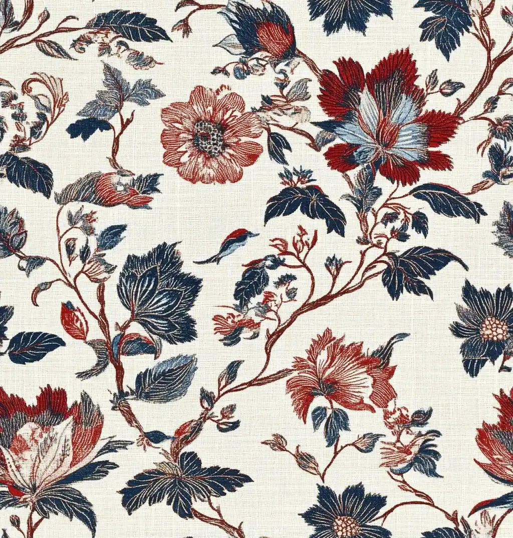 Elegant Floral Linen Fabric Midjourney提示词