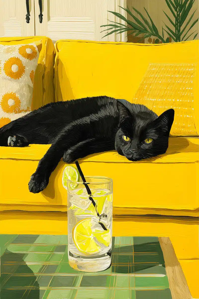 Aesthetic Black Cat Cocktail Midjourney提示词