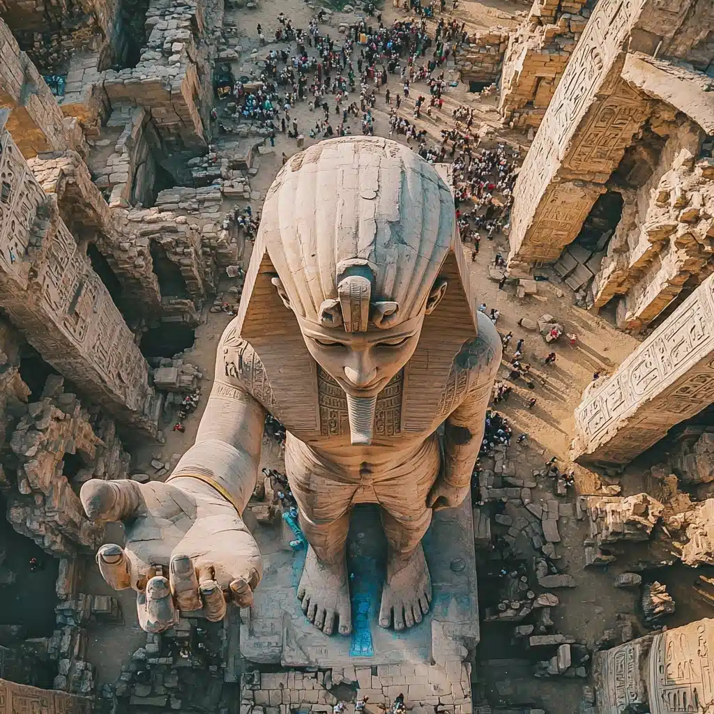 Drone View Hand Lifting Egyptian Woman Midjourney提示词
