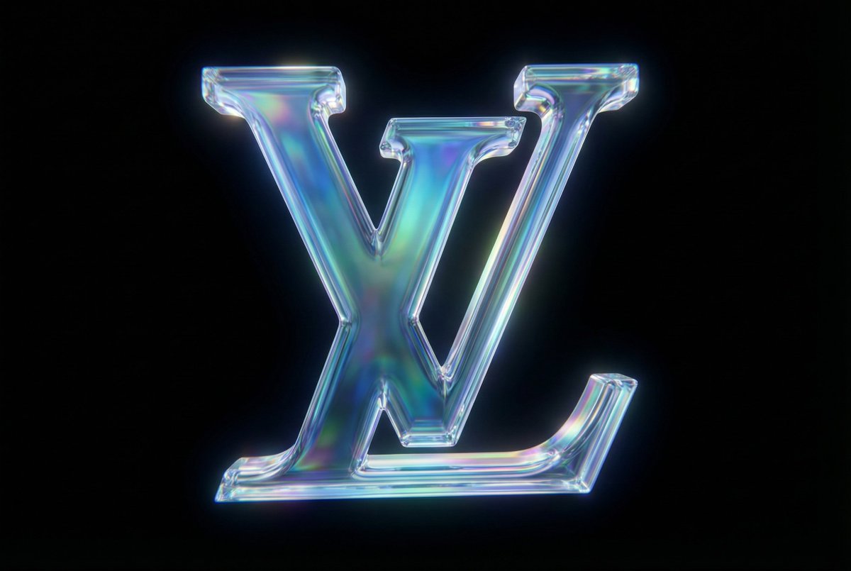 Holographic Louis Vuitton LV Logo 3D Render Nano Banana提示词