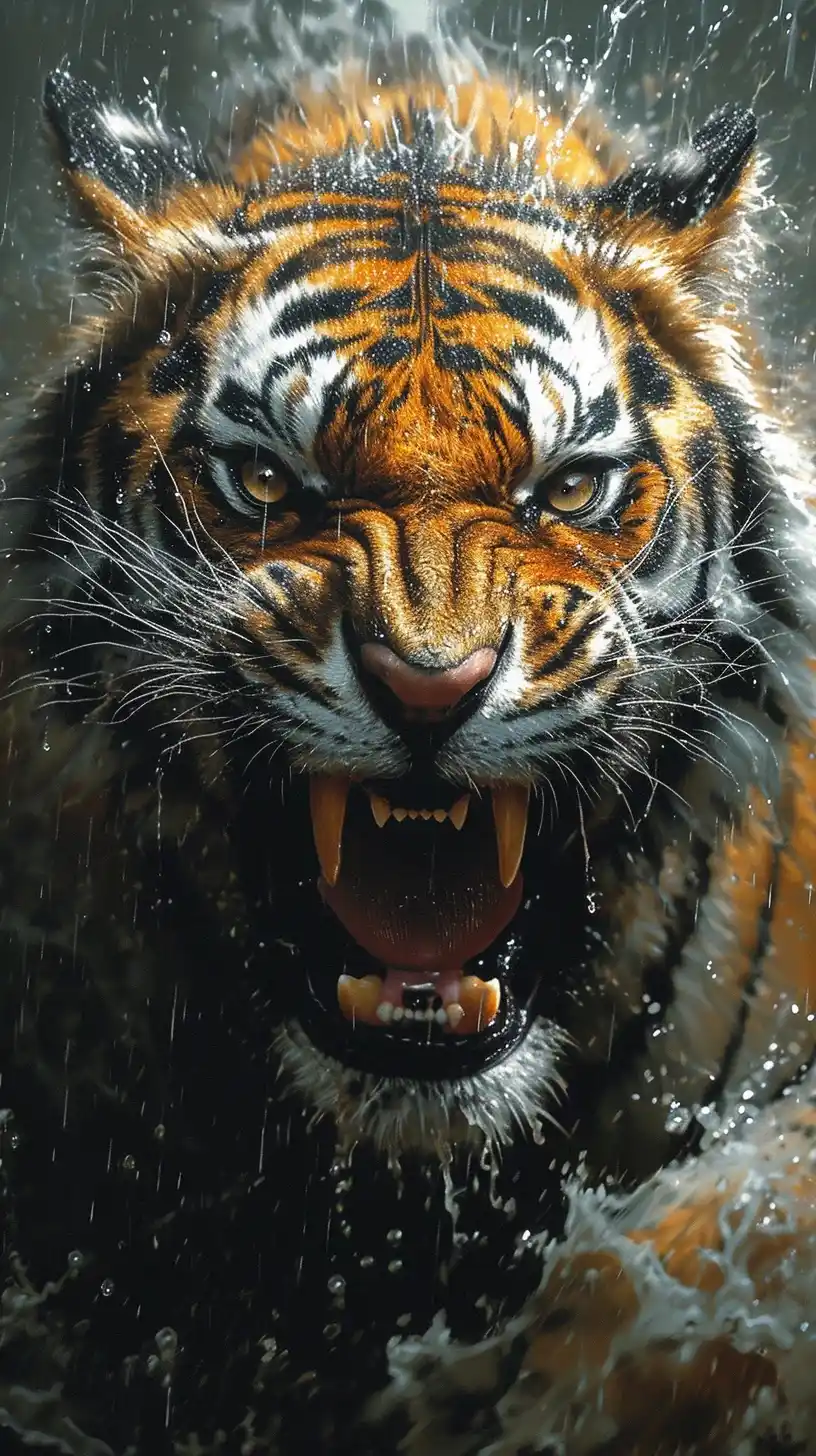 Explosive Tiger Grin Midjourney提示词