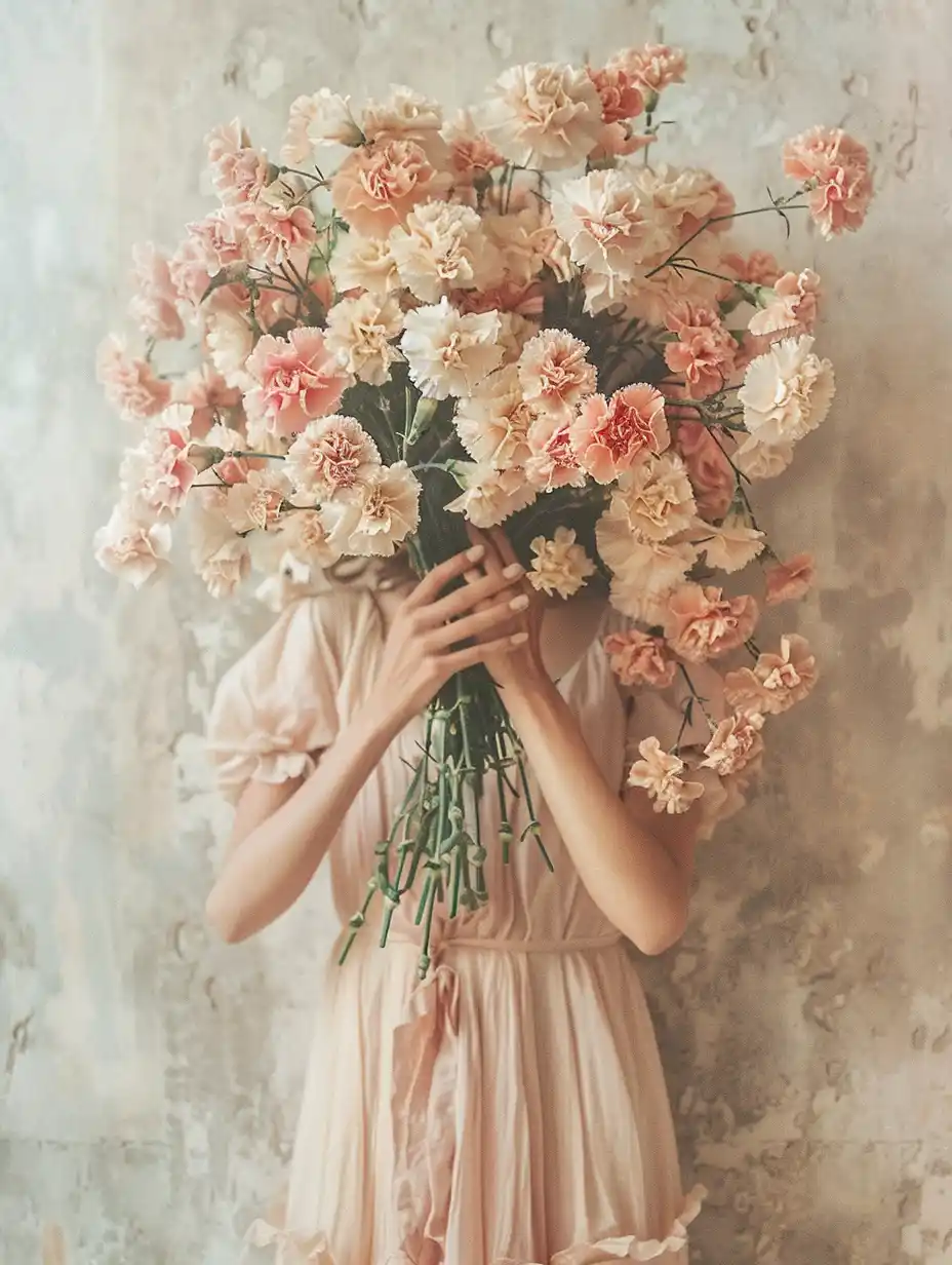 Vintage Carnation Bouquet Portrait Midjourney提示词