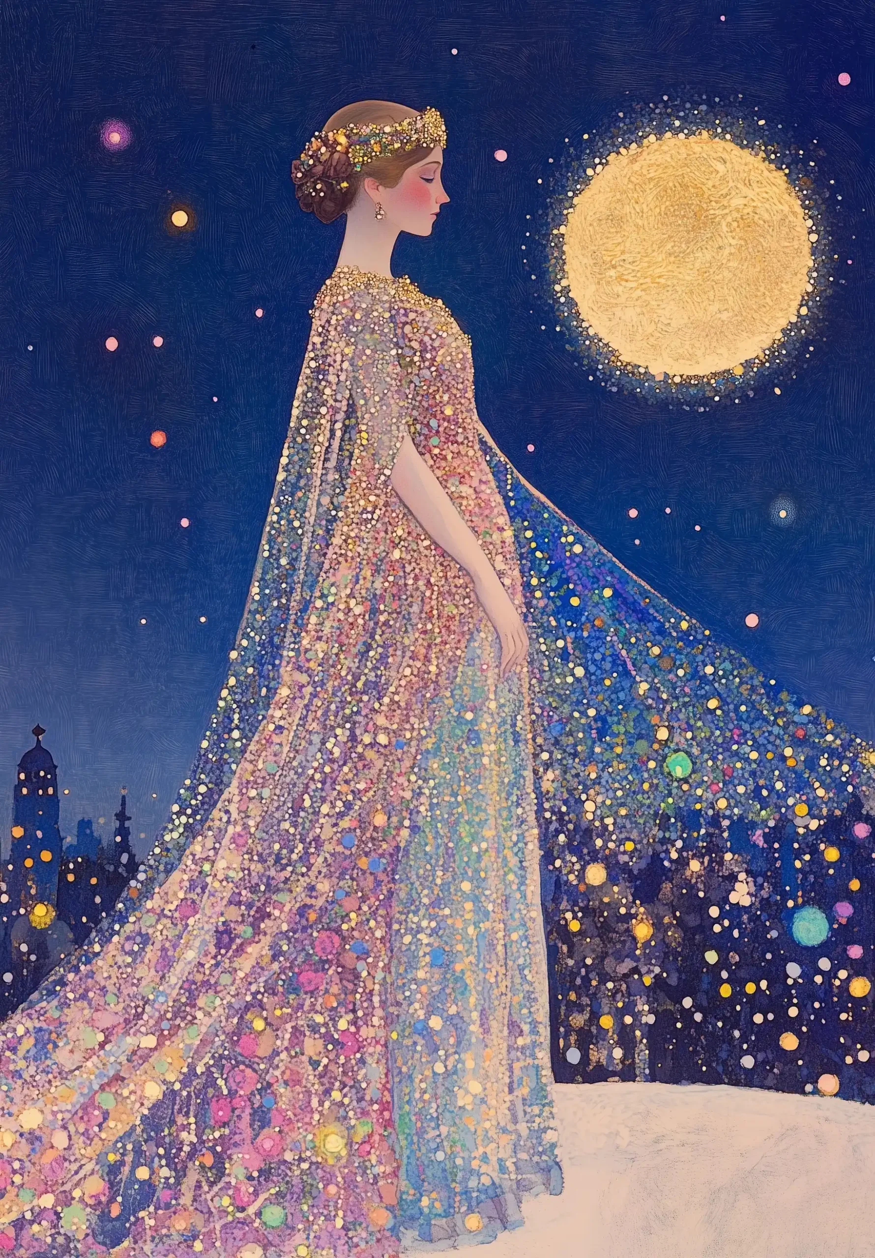 Gilded Woman in Starry Night Midjourney 提示词生成效果