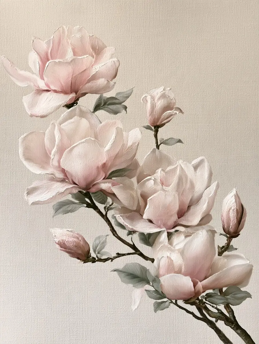 Impressionist Magnolia Oil Painting Midjourney提示词