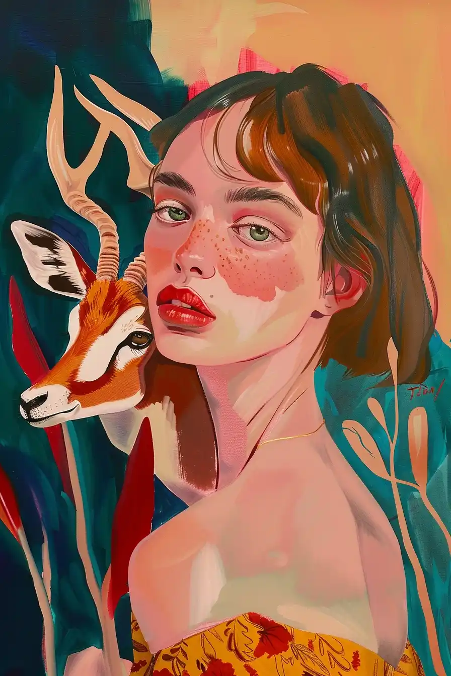 Gouache Gazelle Portrait Midjourney提示词