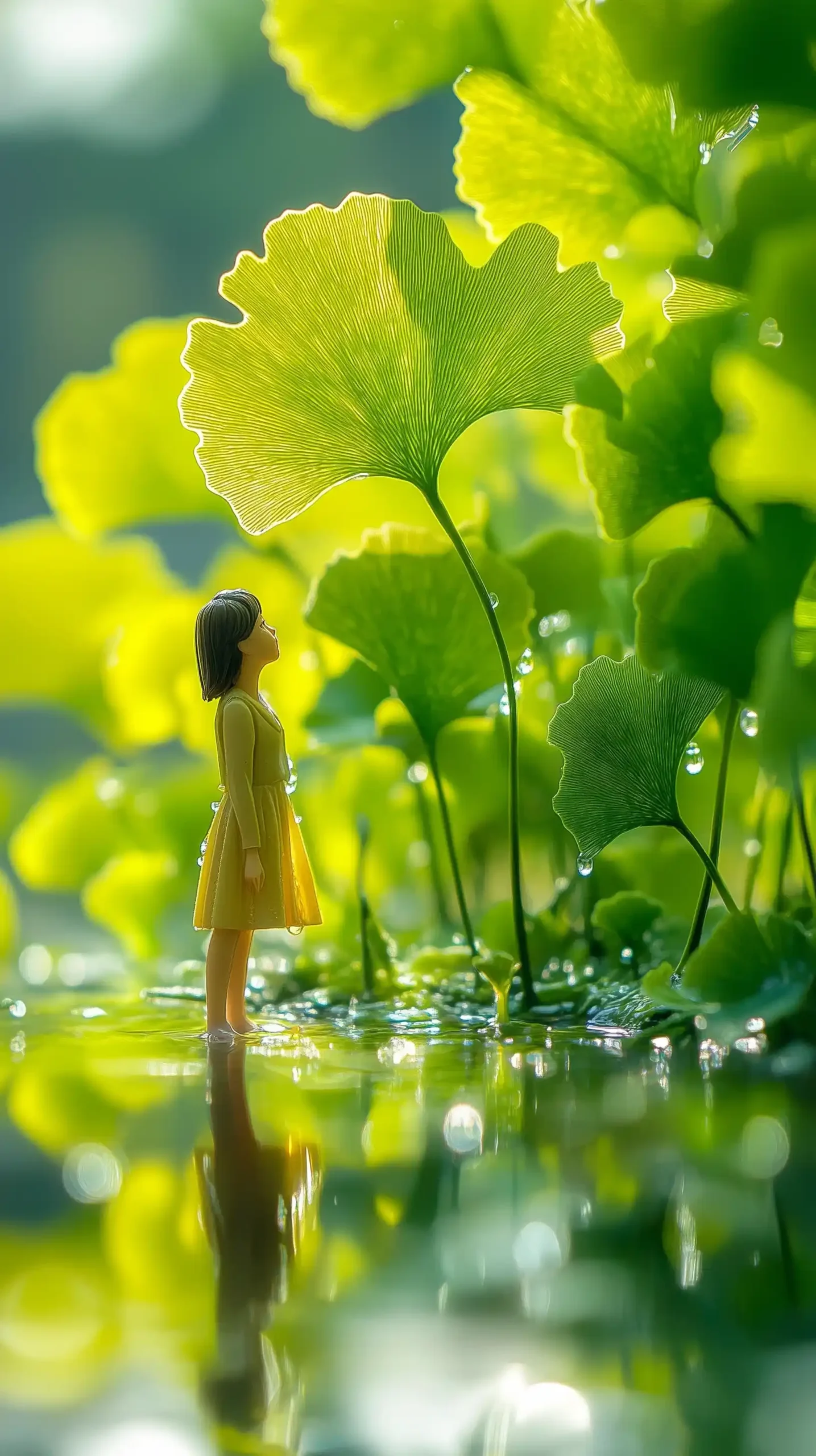 Miniature Photography of Ginkgo Leaves Midjourney提示词