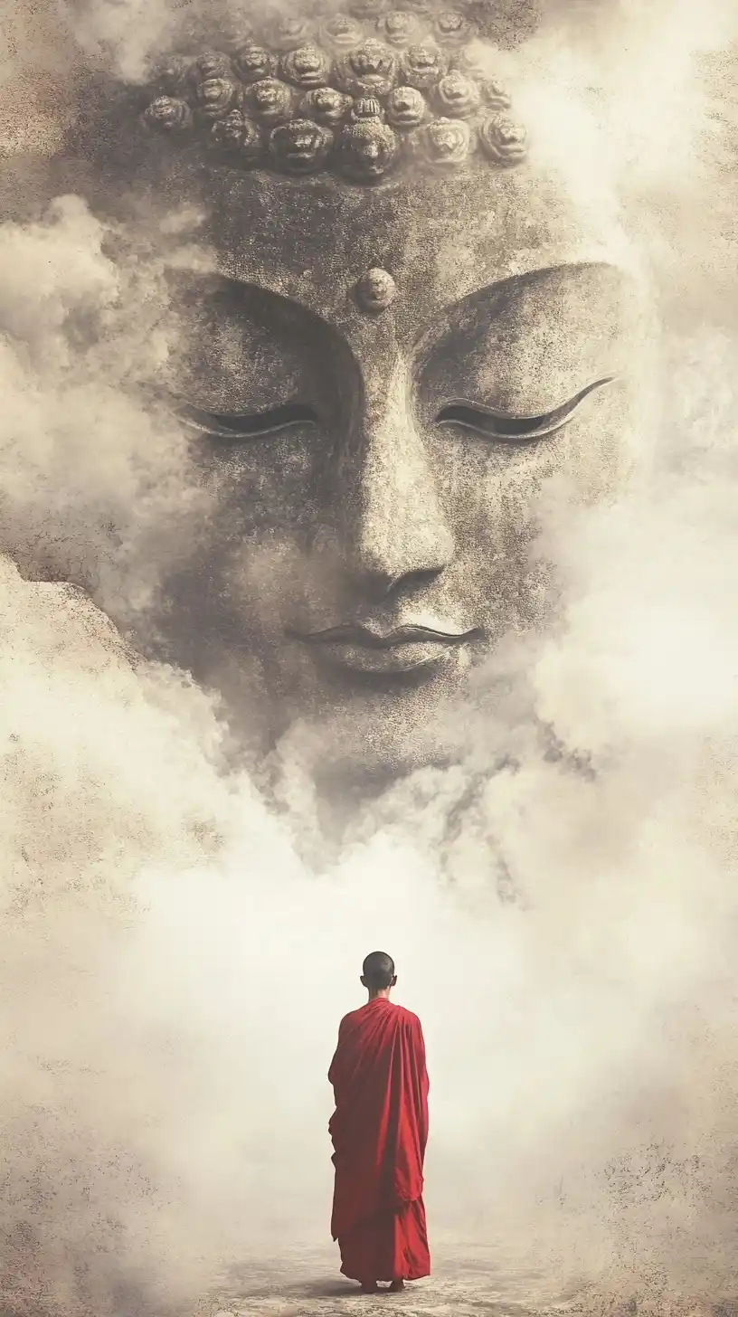 Monk Gazing at Buddha Midjourney提示词