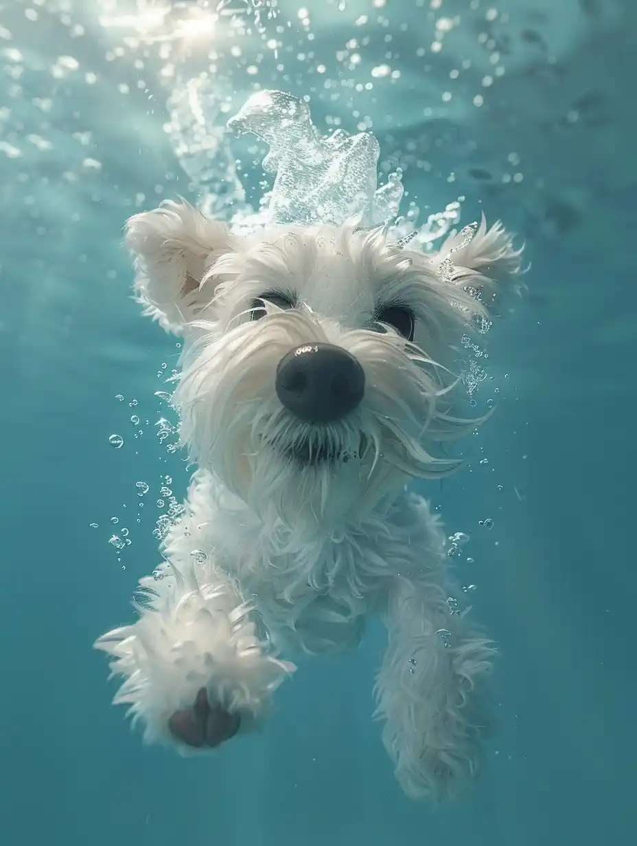 Furry Schnauzer Pool Dive Midjourney提示词