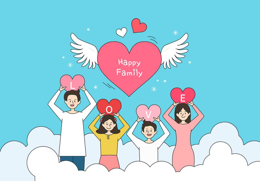 10款卡通幸福甜蜜家庭人物合照合影全家福ai矢量插画设计素材