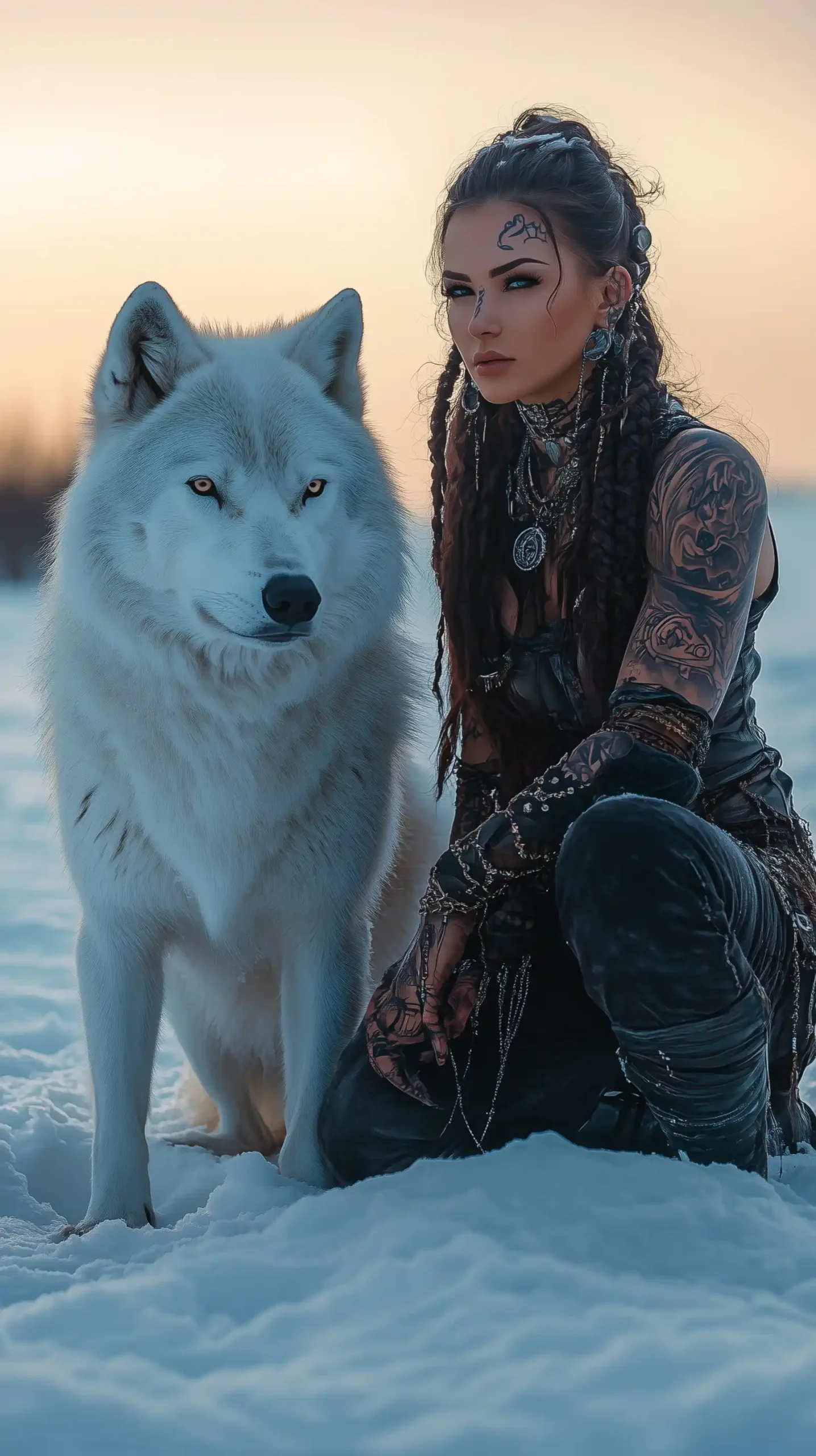 Warrior Woman with Wolf Midjourney提示词