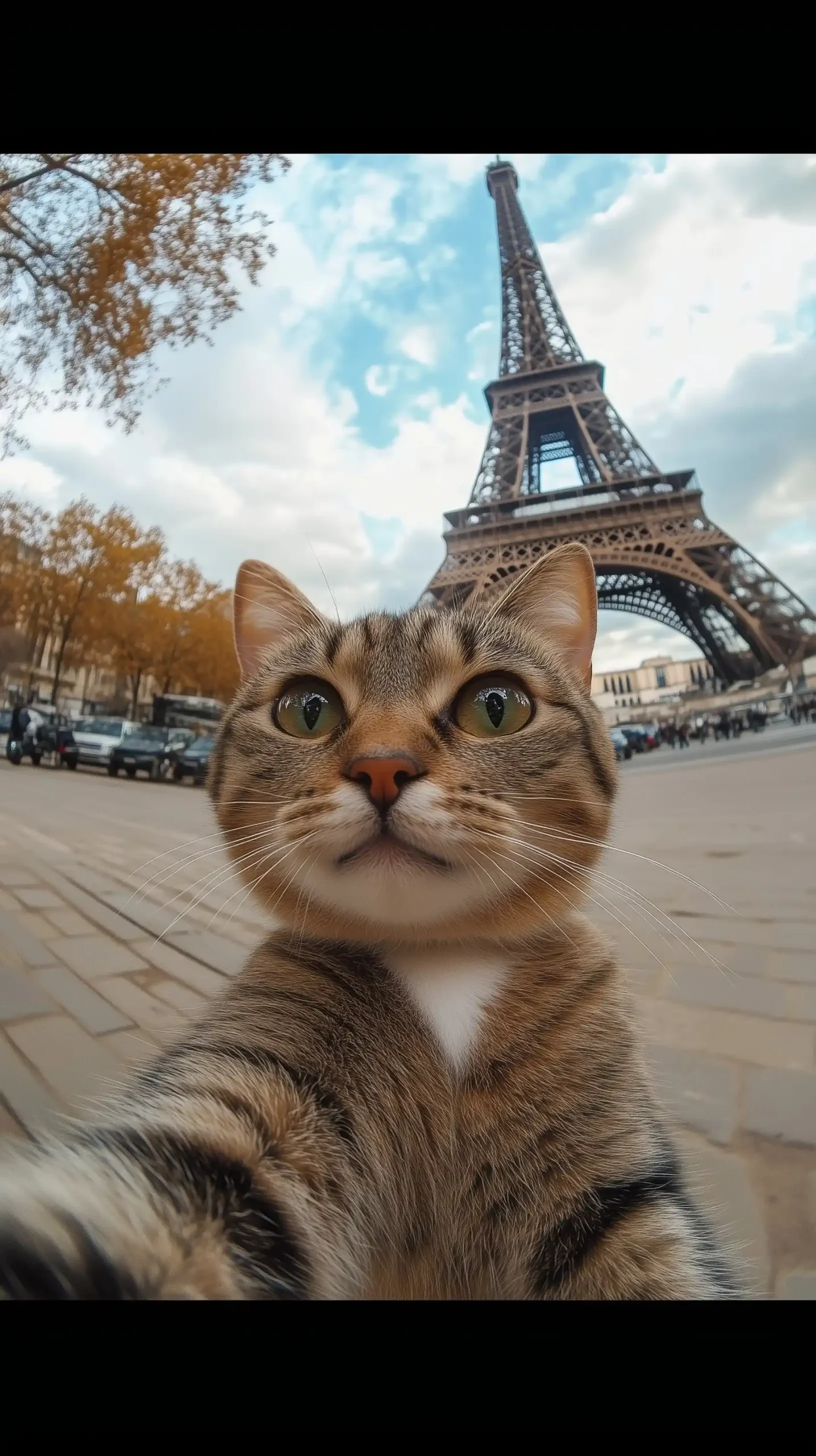 Cat Selfie at Eiffel Midjourney提示词