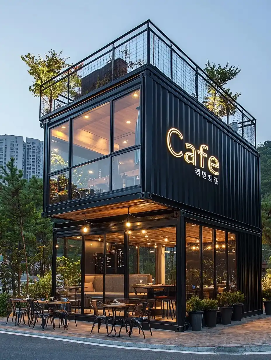 Korean-Style Container Cafe Midjourney提示词