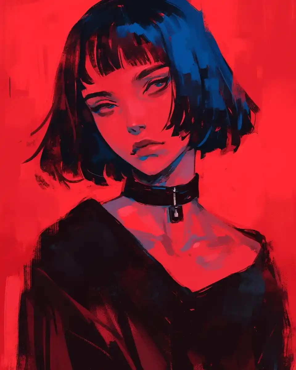 Dark Anime Lovecraftian Cyberpunk Woman Midjourney提示词