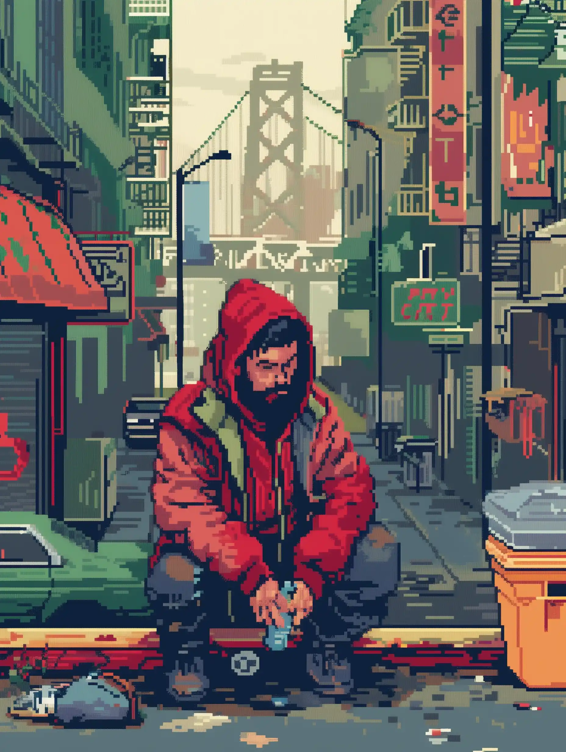 Pixel Homeless Heroes Midjourney提示词