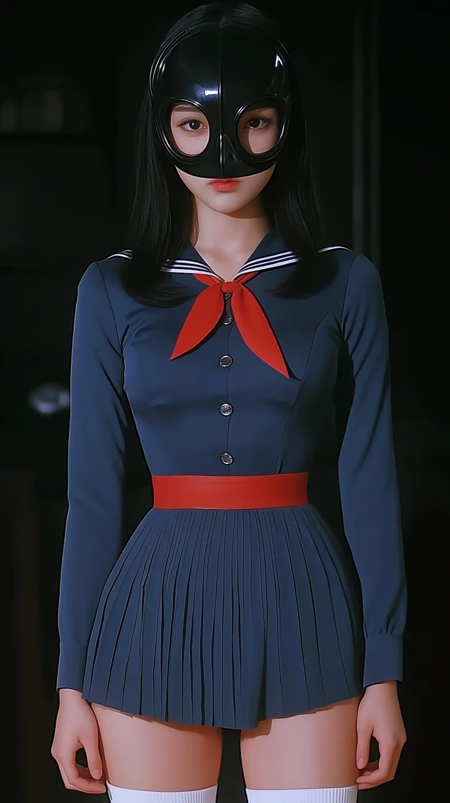 Iron-Masked Schoolgirl Portrait Midjourney提示词