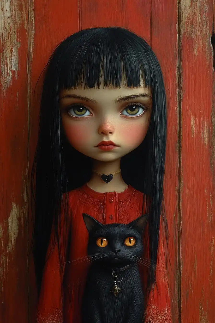 Girl and Cat in Soderguit Style Midjourney提示词