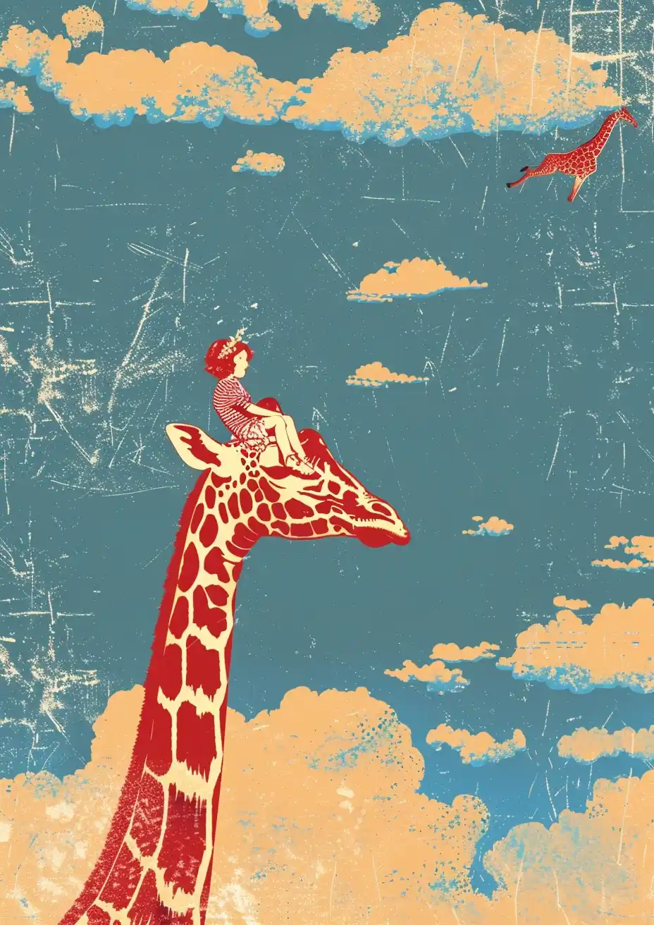Bold Giraffe in Sky Midjourney提示词