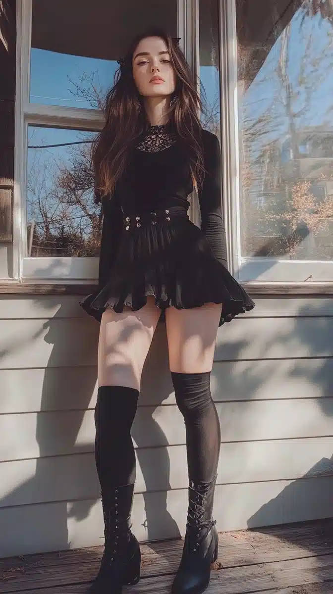 Stylish Woman in Black Midjourney提示词