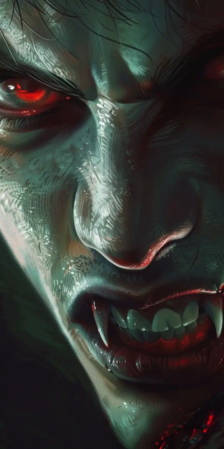 Half-Vampire Fangs Close-Up Midjourney提示词