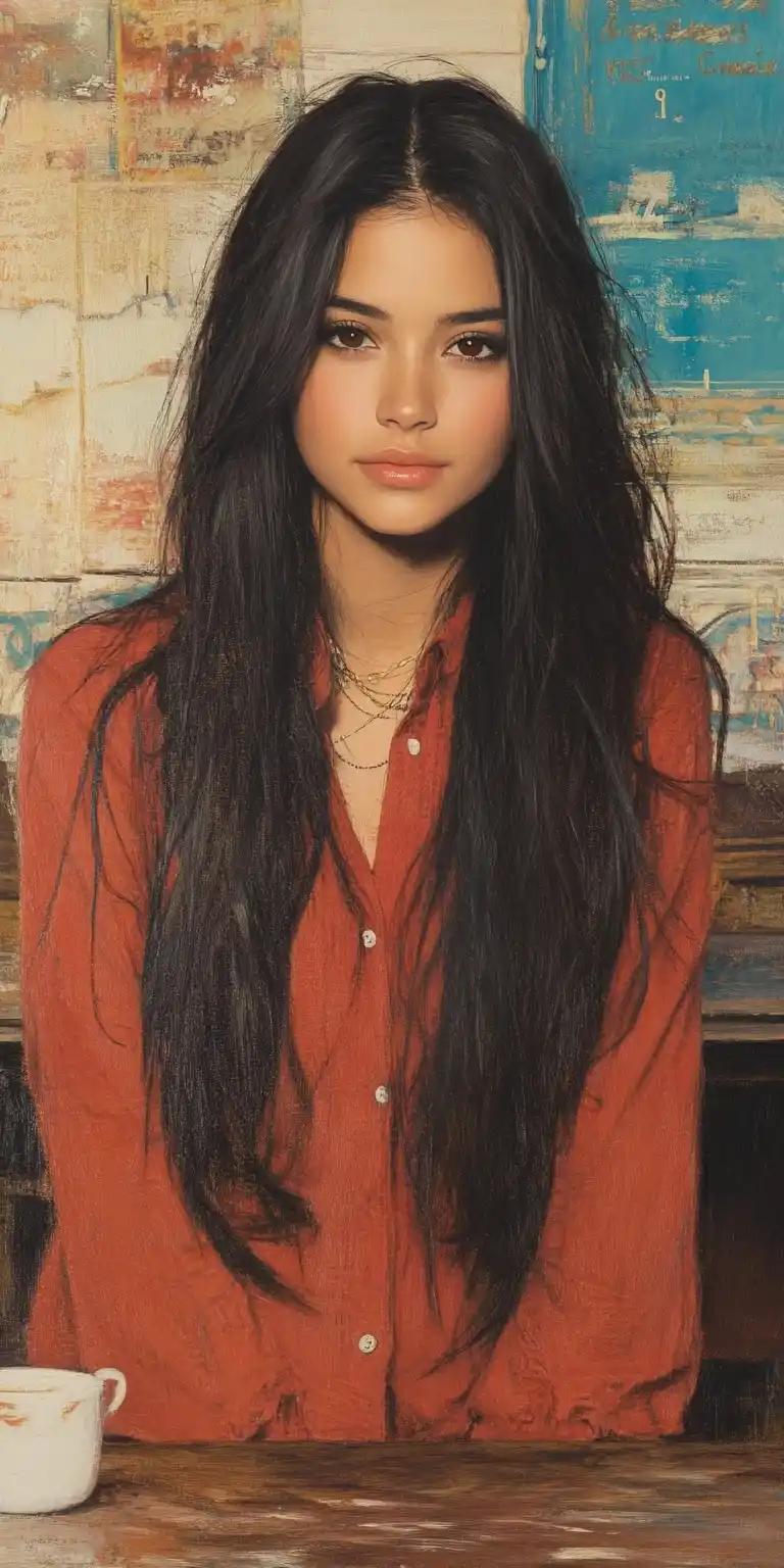 Latina Girl at Caf Midjourney 提示词生成效果