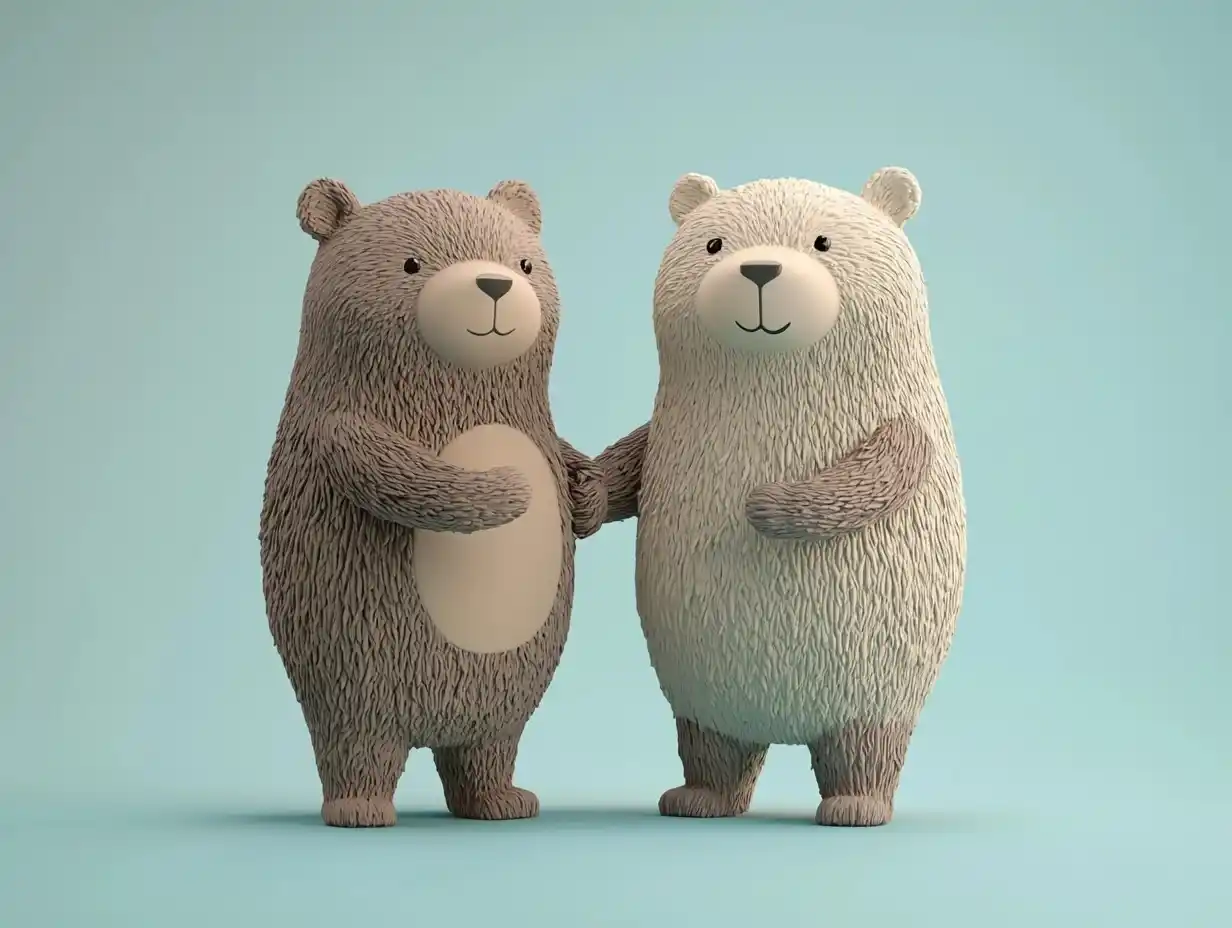 Pastel Bears Holding Hands Midjourney提示词