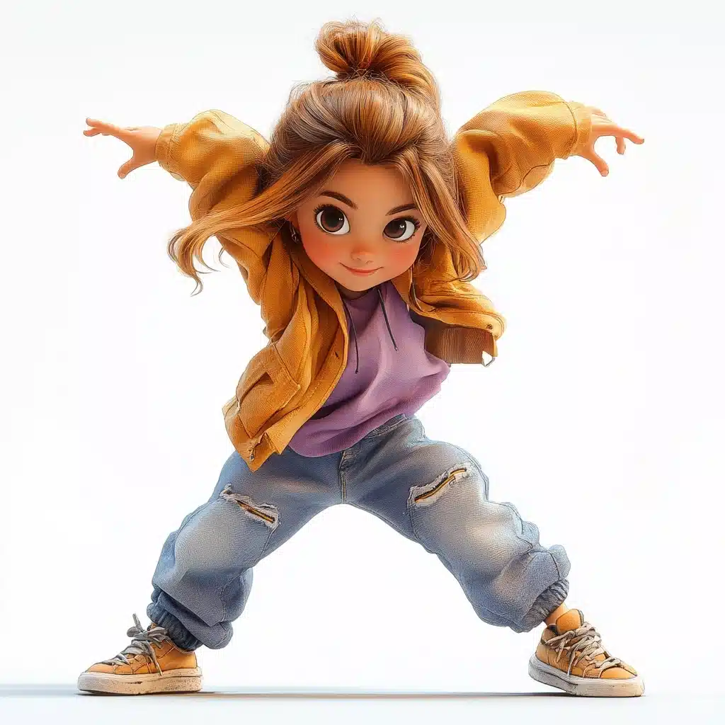 Surreal Breakdancing Girl 3D Midjourney提示词