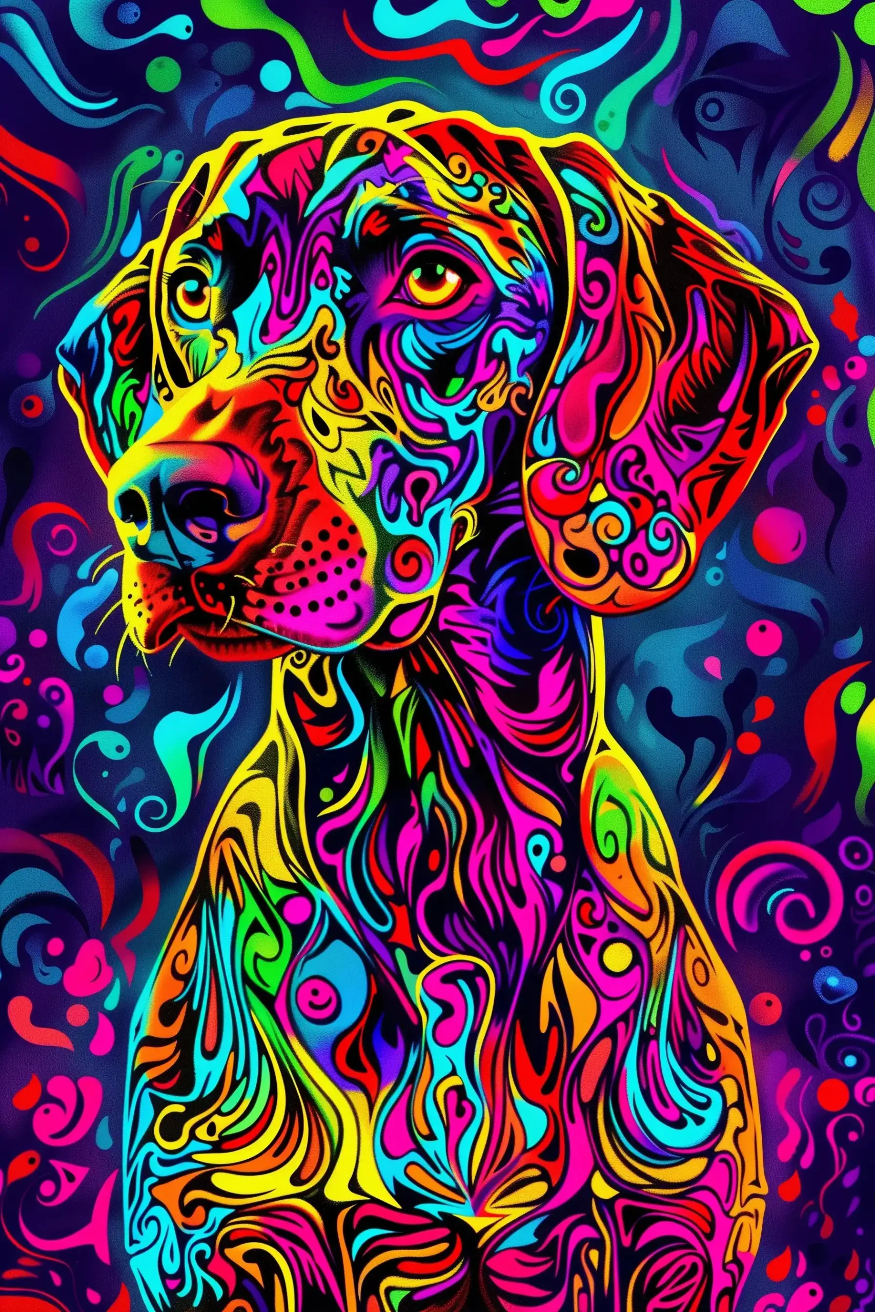 Psychedelic Vizsla on Muted Background Midjourney 提示词生成效果
