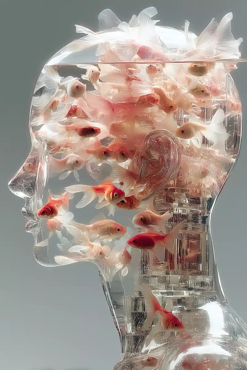 Glass Figure with Goldfish Midjourney提示词