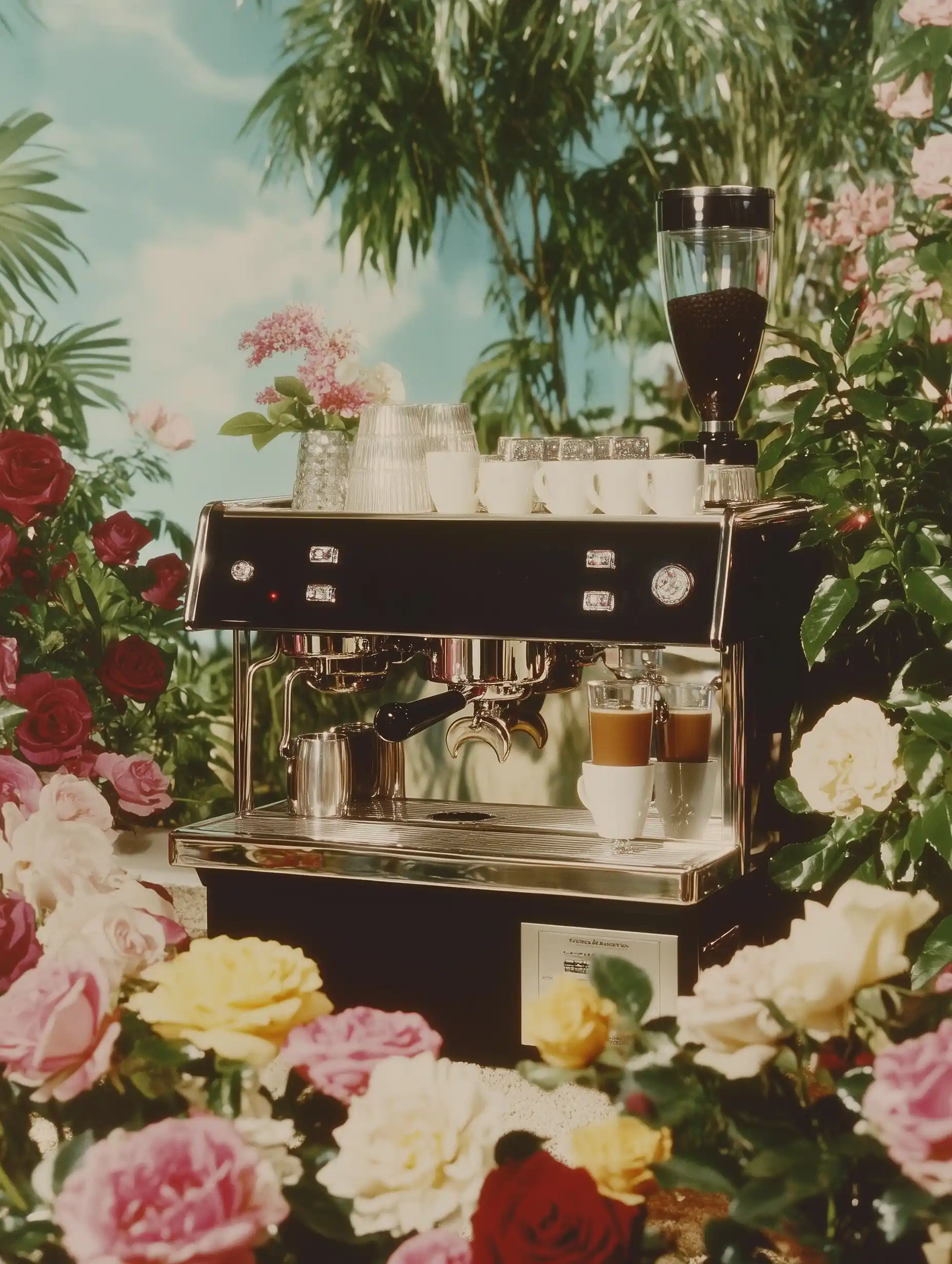 Detailed Espresso Machine Garden Midjourney提示词