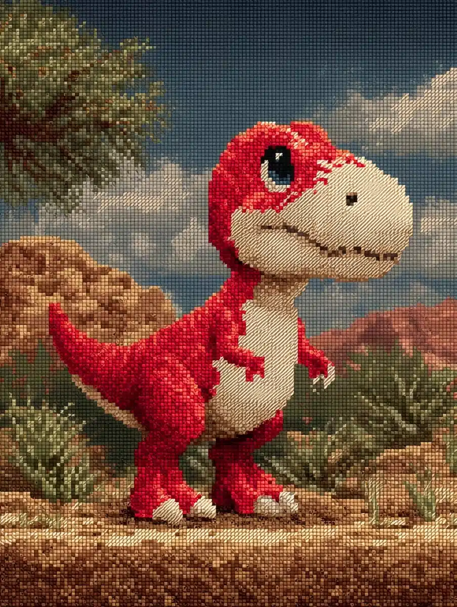 8-Bit Chibi Dinosaur Screenshot Midjourney提示词