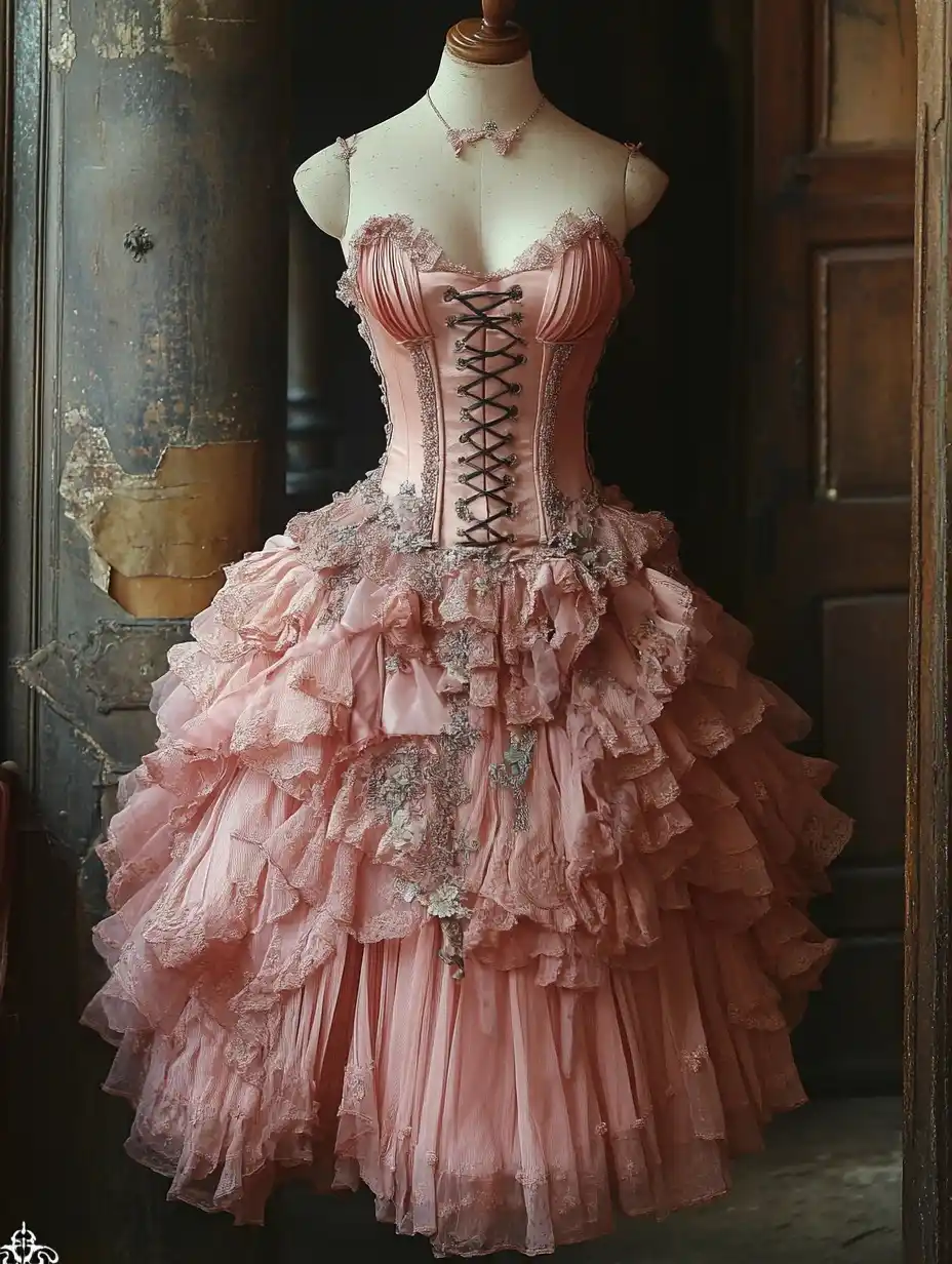 Rococo Pink Tutu Fashion Midjourney提示词