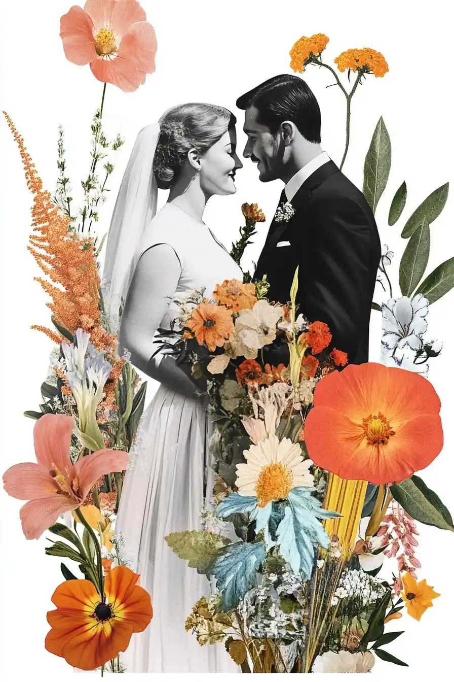 Funky Wedding Collage Poster Midjourney提示词