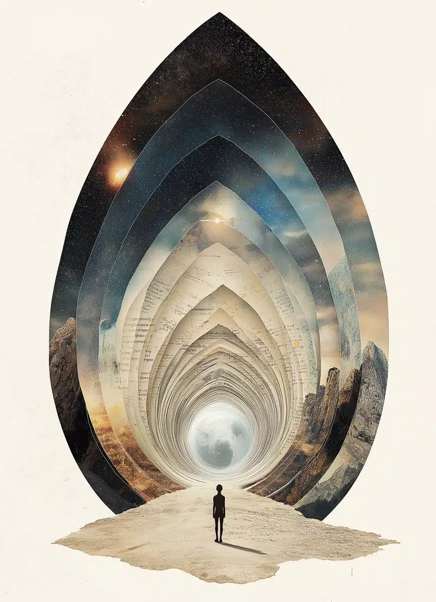 Whimsical Figure at Petal Tunnel Midjourney提示词