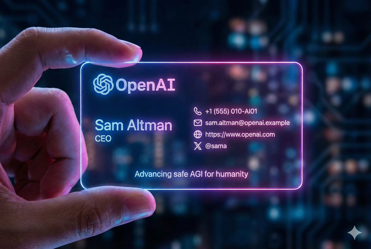 Glowing OpenAI Business Card - Sam Altman AI Technology Nano Banana提示词