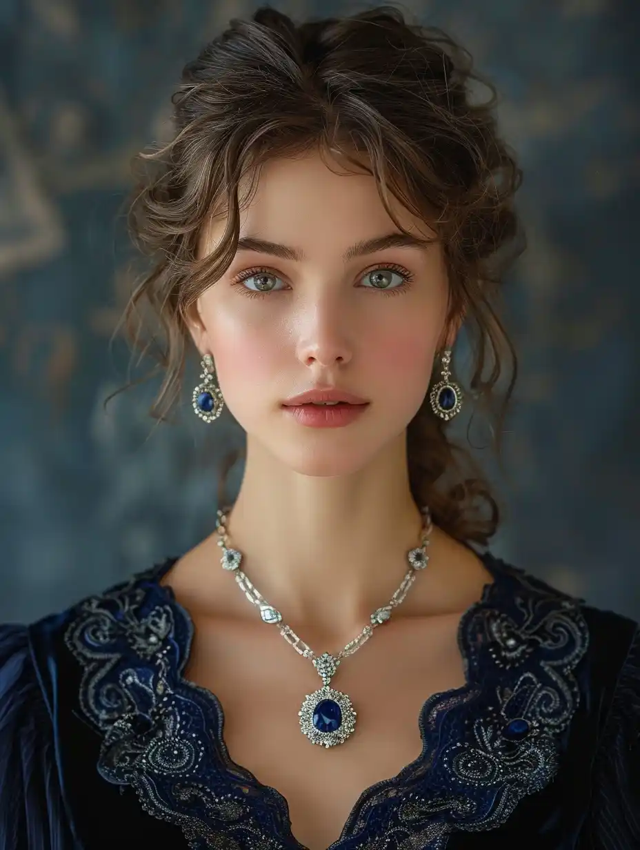Sapphire-Adorned Aristocrat Portrait Midjourney提示词