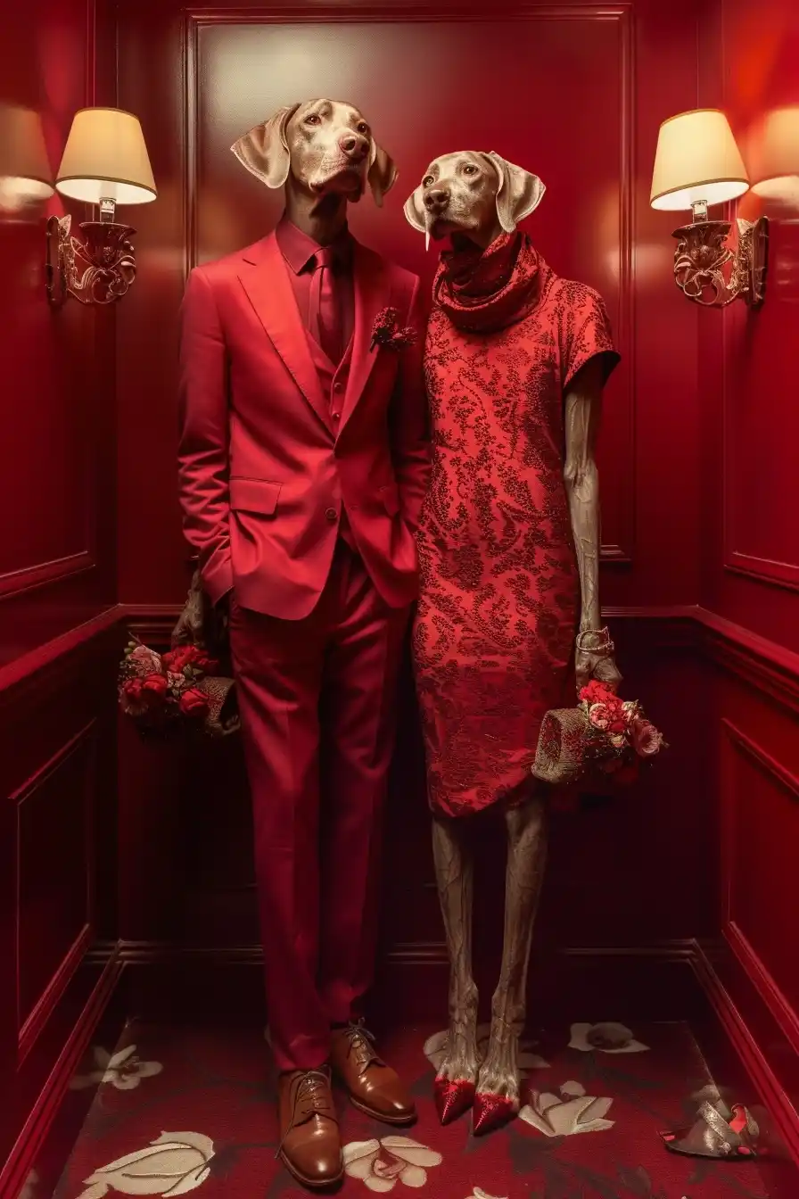 Fashionable Weimaraners at Ritz Midjourney提示词